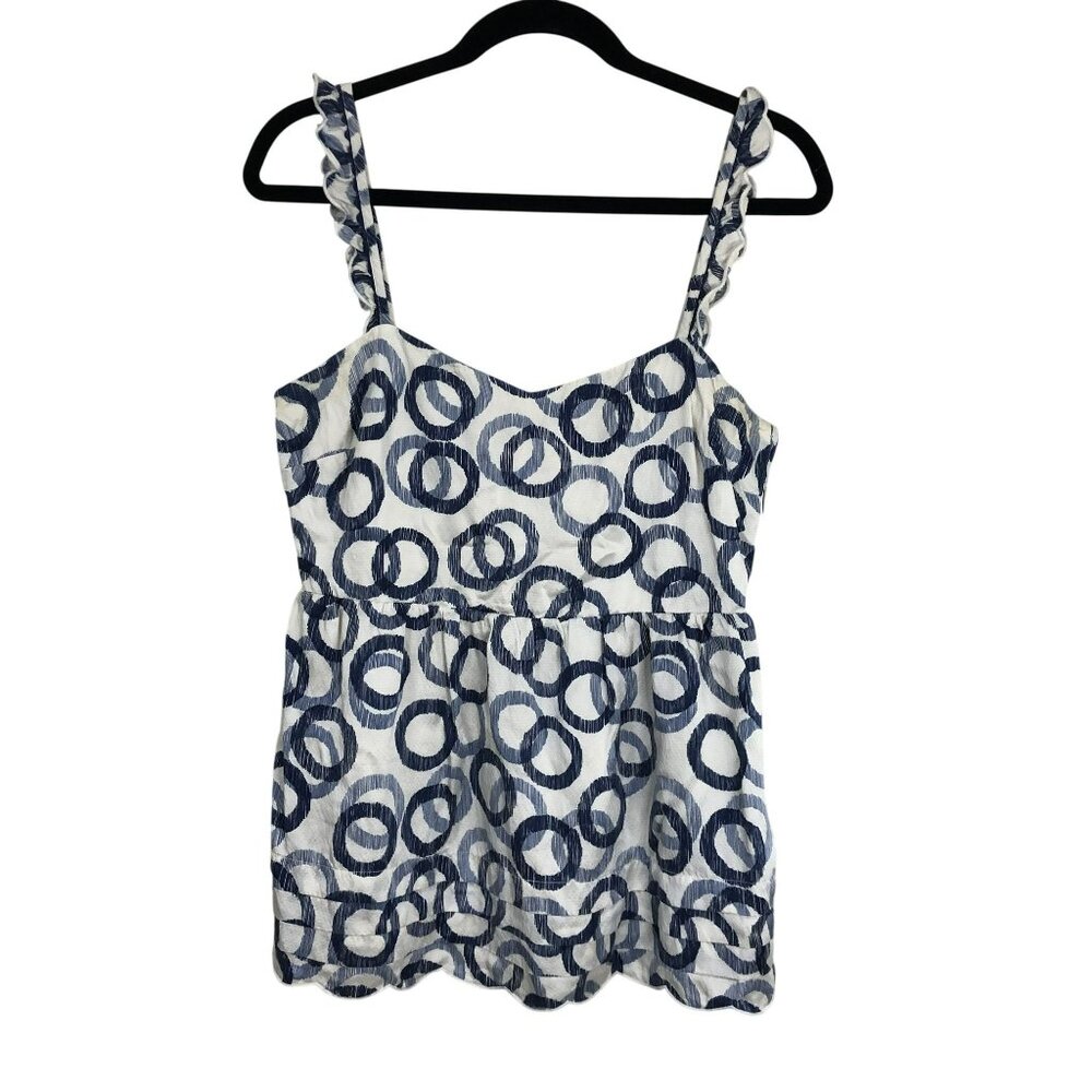 Y2K Baby Doll Top Circle Print Ruffle Strap 100% Silk Size 4 Juicy Coutur